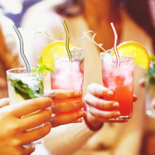 Reusable Stainless Steel Drinking Wavy Colorful Straws