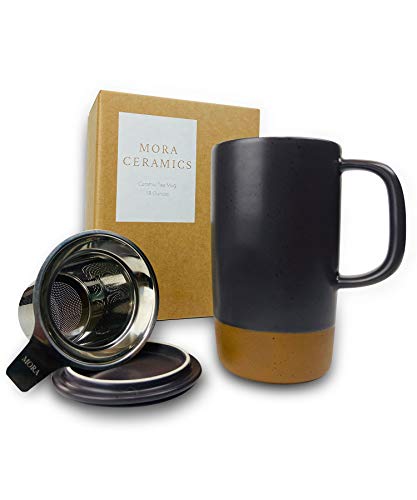 Mora Ceramics Large Tea Mug with Loose Leaf Infuser and Ceramic Lid