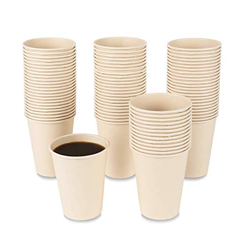 15 oz Disposable Light Brown Paper Coffee Cups Bamboo Fiber 160 Pack (160 Count)