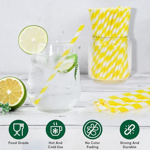 5.75 inch Short Yellow Paper Drinking Straws for Cocktail (500 Count)