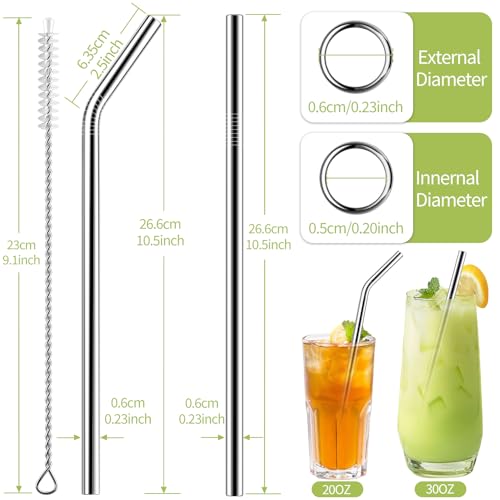 Set of 10 Stainless Steel Straws (12 Count)
