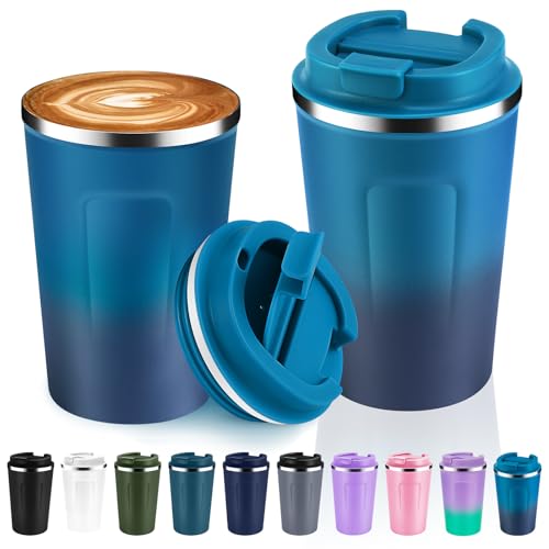 12 oz Double Wall Insulated Vacuum Travel Coffee Mugs with Flip Lid Bulk 2 Pack (2 Count)