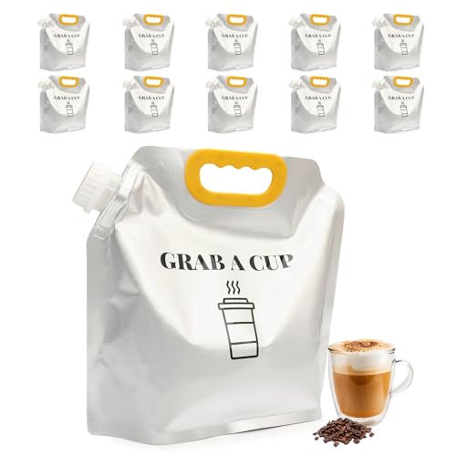 10 Pack Disposable Coffee Dispensers with Handle Coffee Box Cold Hot Beverage Dispenser COFFEE Carrier with Handle Take Out Camping Water Storage Containers Water Bag for Hiking (10 Count)