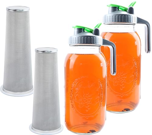 64 Oz Mason Jar Cold Brew Coffee Tea Maker With Food Grade Filter Infuser 2 Quart Glass Pitcher With Lid Half Gallon Iced Hot Tea Pitchers Leak