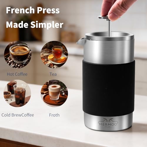 Mini French Press Coffee Maker 12oz Insulated French Press with Pouch