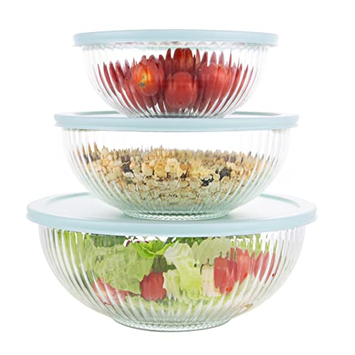 Glass Mixing Bowls with Lids Set of 3 (6 Count)
