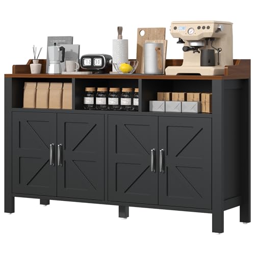Buffet Cabinet with Storage Farmhouse with 4 Doors and 3 Open Compartments