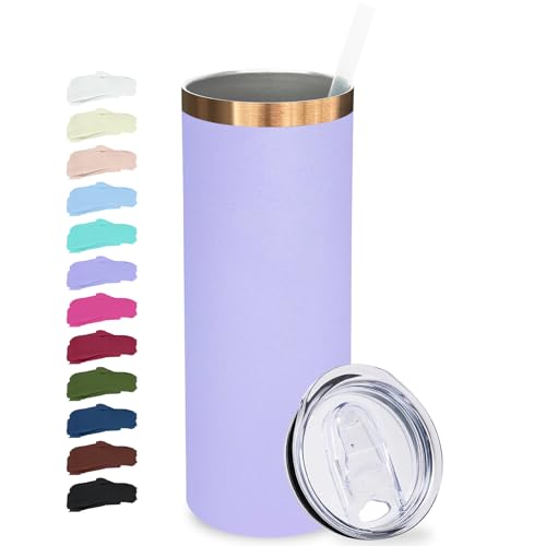 20 oz Skinny Tumblers Bulk with Lids and Straws Lilac