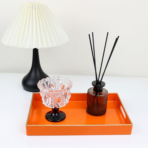 Orange Bathroom Vanity Tray with Handles for Dresser Tops