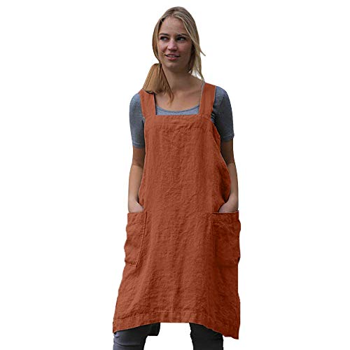 Women's Pinafore Square Apron Baking Cooking Gardening Works Cross Back Cotton