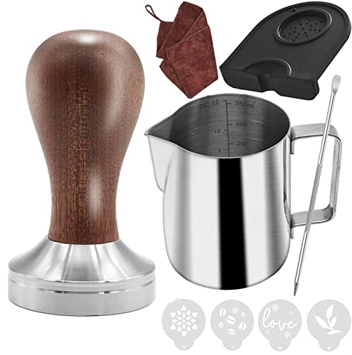 51mm Coffee Tamper Set Barista Kit for Portafilter Machine Wooden Espresso Tamper with Tamper Mat