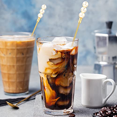 Exquisite Gold Pearl Stainless Steel Coffee Beverage Stirrers Stir Cocktail Drink Swizzle Stick for Wendding Party Value Pack