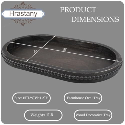 Vintage Black Oval Wood Decorative Ottoman Tray for Coffee Table