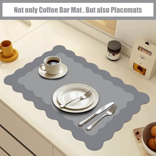 Grey Scalloped Coffee Mat for Countertop Coffee Bar Mat Matt