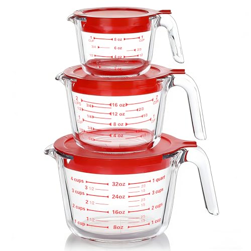 6 Pcs Glass Measuring Cups with Lids Set