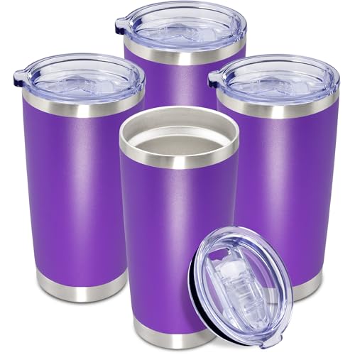20oz Tumbler Insulated Coffee Tumblers with Lid Stainless Steel Purple 4P (4 Count)
