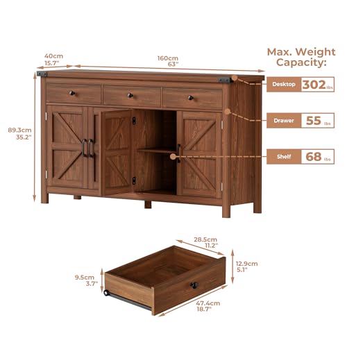63" Sideboard Buffet Cabinet with Storage