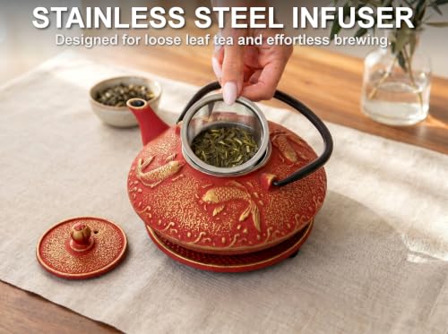 Red Koi Cast Iron Tea Set