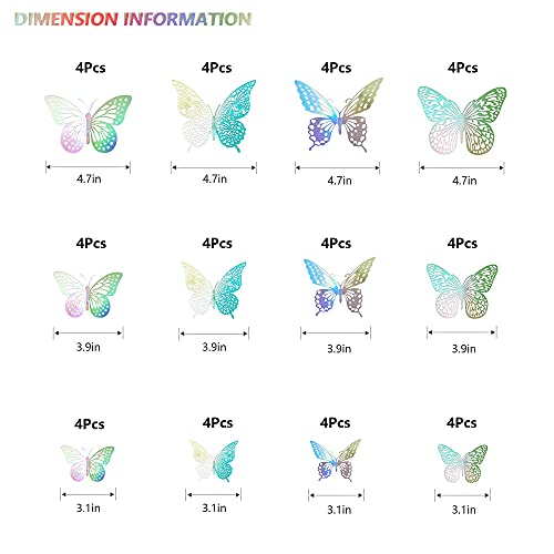3D Butterfly Wall Decor 48 Pcs Laser Butterfly Birthday Decoration (48 Count)