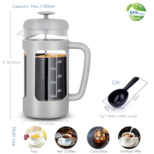 French Press 34 oz Coffee Tea Maker with Borosilicate Glass