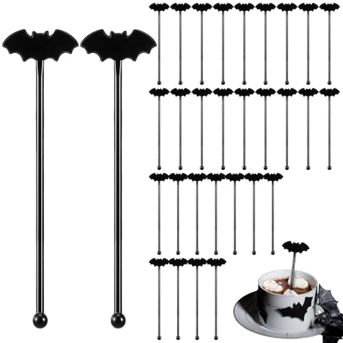 30 Pcs Halloween Swizzle Sticks Bat Fall Drink Stirrers