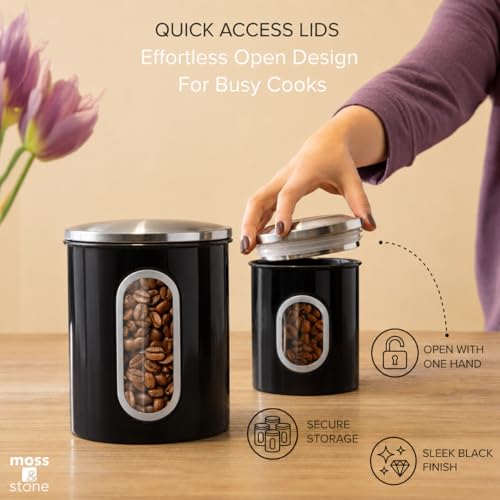3 Pcs Black Canisters Set for Kitchen Storage Airtight Jars (3 Count)