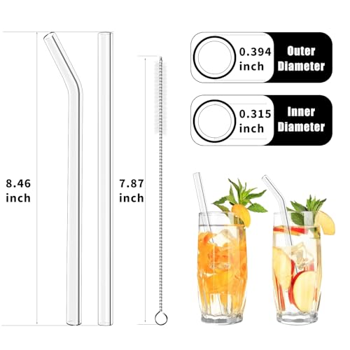 Reusable Glass Straws Set 16 Pcs 8.5''x 10MM Bent Clear Glass Drinking Straws (16 Count)