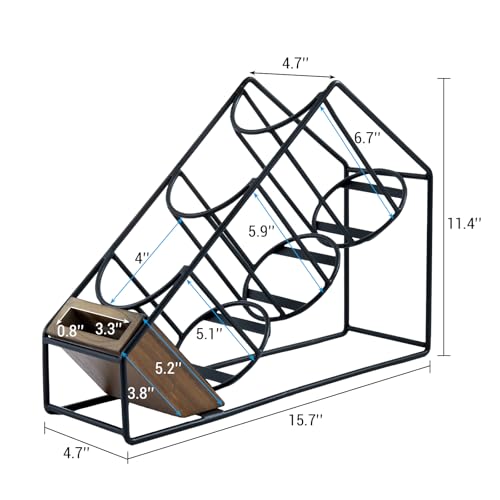 Industrial Matte Black Metal Wire & Acacia Wood Countertop Disposable Coffee Cup Organizer