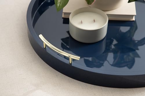 Lipton Modern Round Ottoman Tray; 22 Inch Diameter; Navy and Gold; Decorative Circle Coffee Table Tray for Living Room Decor or Large Serving Tray