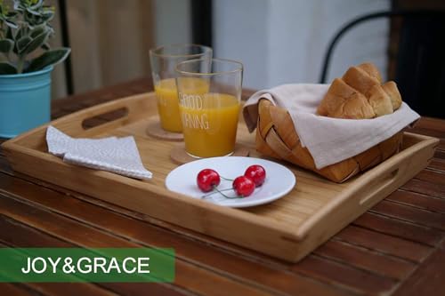 Bamboo Serving Tray with Handles 16.8 x 12.5 inch