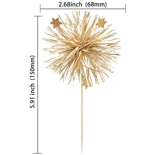 30Pcs Foil Firework Cupcake Toppers Party Birthday Cake Toppers Supplies Sparkle Tinsel Cocktail Fruit Toothpick for Birthday Wedding Graduation Party Supplies Gold (30 Count)