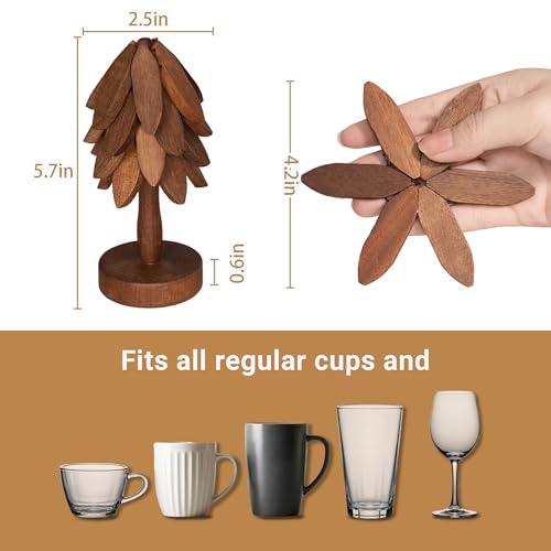 Wooden Tree Shaped Coasters Set for Coffee Table (4 Count)