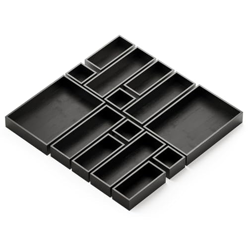 14 Piece Bamboo Drawer Organizer Storage Boxes Set
