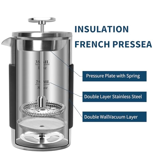 Mini French Press Coffee Maker 12oz Insulated French Press with Pouch