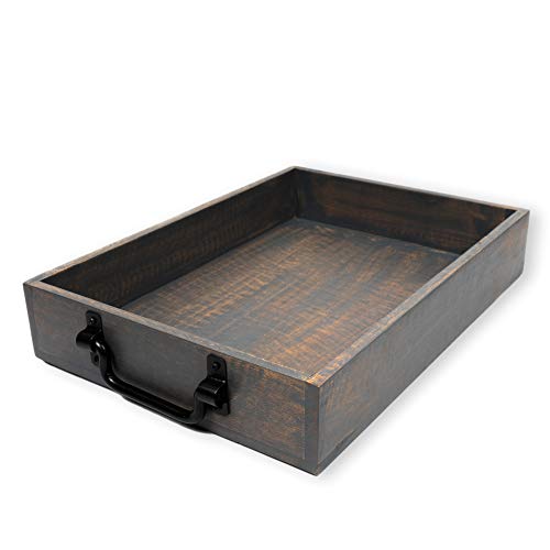 Handmade Wooden Tray with Metal Handles