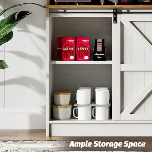 55" Farmhouse Coffee Bar Cabinet with Storage Hutch