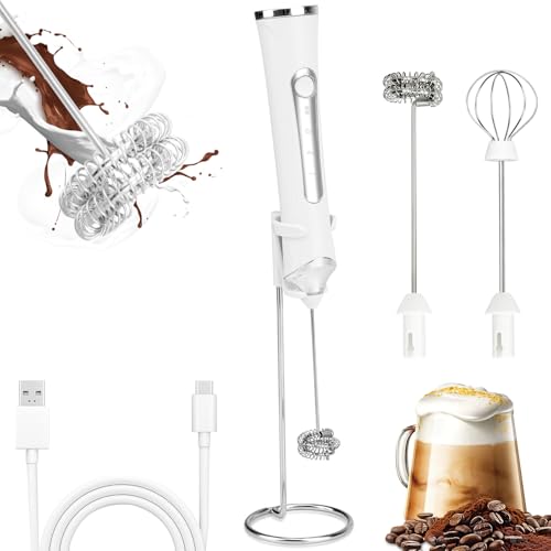 Milk Frother USB C Rechargeable New Upgraded Handheld Frother Wand with 2 304 Stainless Whisks 1 Stand