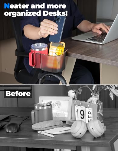 3-in-1 Desk Cup Holder and Headphone Hanger, Fits 18-32 oz Cups