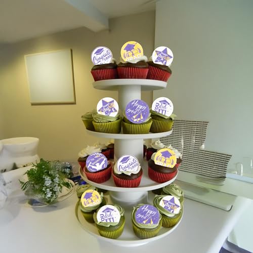 48Pcs 2026 Graduation Cupcake Toppers Wafer Paper Class of 2026 Cake Decorations Edible Congrats Grad Cupcake Picks for 2026 Graduation Theme Party Cake Supplies Gold Purple (48 Count)