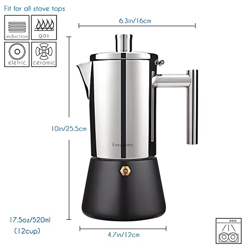 Diego Stovetop Espresso Maker Stainless Steel Italian Coffee Machine Maker 12Cup 17.5 oz Induction Moka Pot