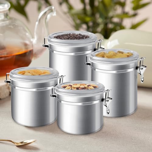 4 Piece Stainless Steel Airtight Food Storage Canister Set with Lid (4 Count)