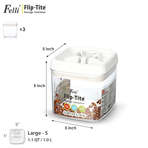 Flip Tite Food Storage Container 5" LARGE Size Airtight Lid Lock Top (3 Count)