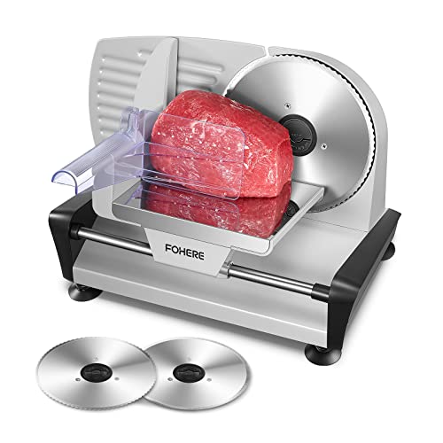 200W Meat Slicer 7.5" Serrated+Smooth Blades & Adjustable Thickness