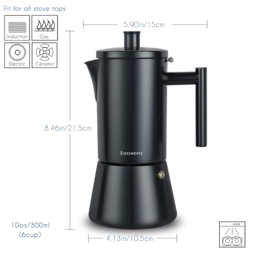 Diego Stovetop Espresso Maker Stainless Steel Italian Coffee Machine Maker 6Cup 10 oz Moka Pot Induction Espresso Pot