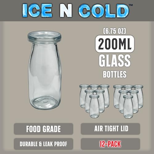 6.76 oz 200ml Vintage Glass Bottle with Leakproof Clear Lid (12 Count)