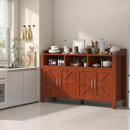 Buffet Cabinet with Storage Farmhouse with 4 Doors and 3 Open Compartments