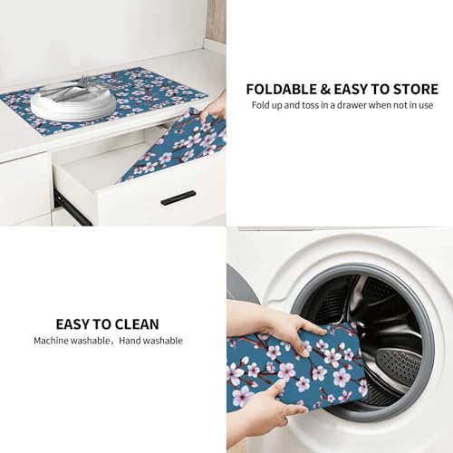 18x24 Blue Cherry Blossom Floral Microfiber Absorbent Dish Drying Mat