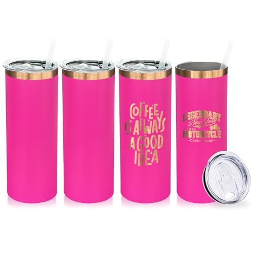 20 oz Skinny Tumblers Bulk with Lids and Straws Rosy (4 Count)