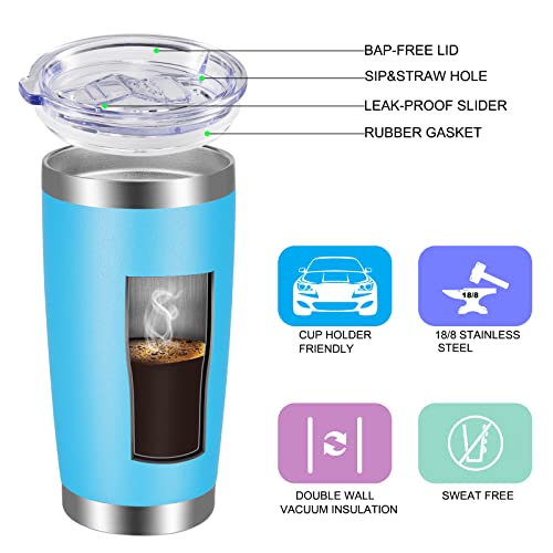 20oz Tumbler with Lid and Straw Stainless Steel Tumbler Cup Bulk Vacuum Insulated Double Wall Travel Coffee Mug Powder Coated Coffee Cup (6 Count)