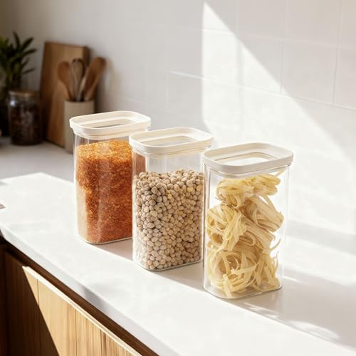 Glass Food Storage Jar with Glass Lid in Ractangle Shape (3 Count)